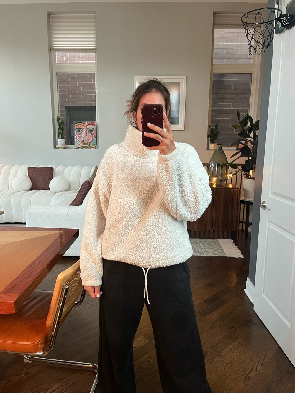 Cream Sherpa Turtleneck Pullover Sweatshirt